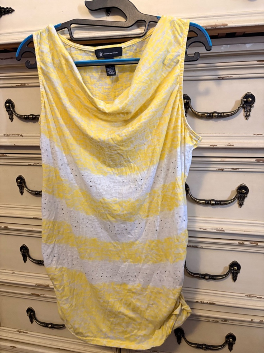 INC International Concepts Yellow & White Striped Cowl-Neck Tank